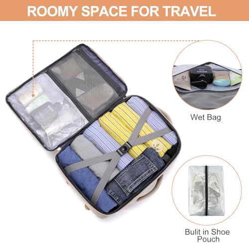 Image of EZUOLA Carry On Backpack, Travel Backpack for Men Women Airline Approved, Underseat Personal Item Travel Bag With Shoe Compartment,Laptop Mochila 15.6inch Casual Daypack for Weekender College,Beige