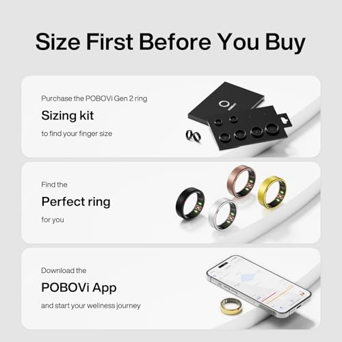 Image of POBOVi Gen 2 Titanium Smart Ring for Women & Men, Sleep & Heart Rate Tracker, No Subscription, Size Before You Buy (Gold, 9)