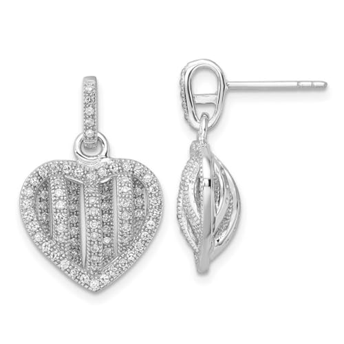 Pendientes colgantes de plata de ley 925 y circonita cúbica con diamantes de imitación brillantes de brasas de amor, 23 x 16 mm, joyería para mujer