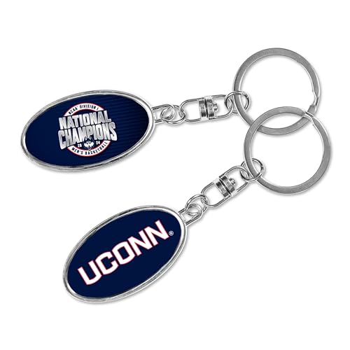 Rico Industries NCAA Connecticut Huskies - UCONN 2024 Men's National Basketball Champions Metal Kc (Silver Spinner)