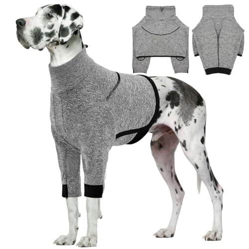 IECOii Dog Recovery Shirt for Front Leg - Breathable Sleeve Shirt Protects Skin Conditions, Shoulder & Elbow Wounds, Adjustable with Leash Hole Prevents Licking and Biting - Grey, Size 5XL G