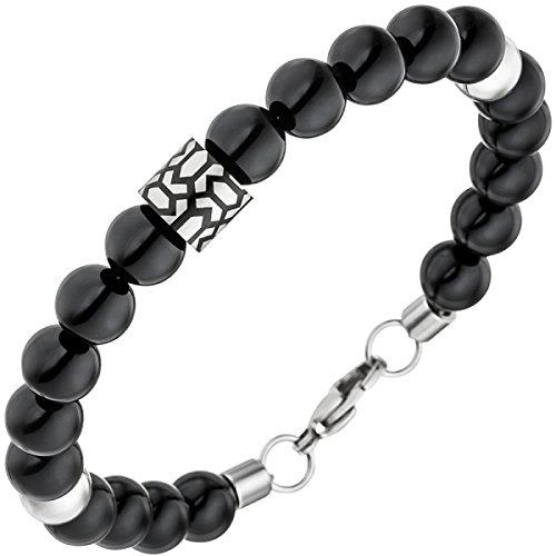 Preisvergleich Produktbild JOBO Herren Armband Onyx Kugeln mit Edelstahl 21 cm Herrenarmband schwarz
