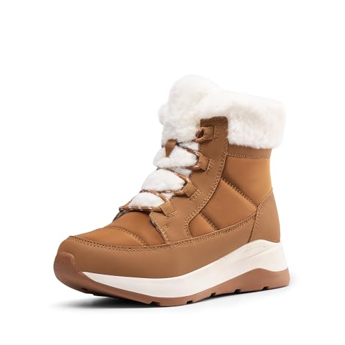 DREAM PAIRS Women's Winter Snow Boots, Faux Fur Waterproof Ankle Booties, Zaylee Ladies Comfortable Short Boots Outdoor 7 Chestnut