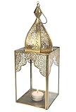 Photophore en verre et métal doré style Minaret, alliant inspiration architecturale classique et design contemporain. Apportez une touche de style oriental/turc/marocain/arabe à votre maison ou jardin.