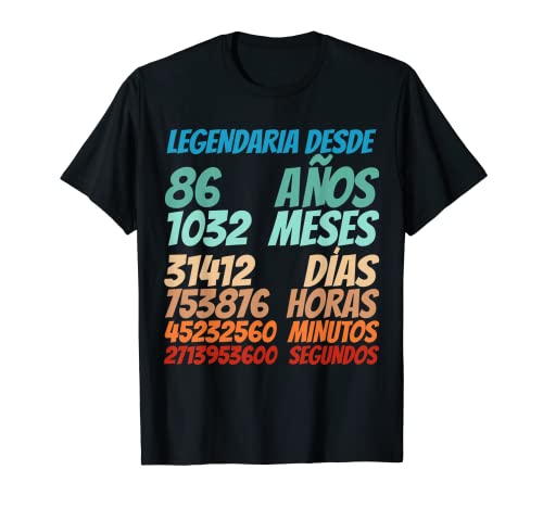 Legendario desde 86 años 86 cumpleaños mujeres hombres Camiseta