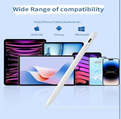 Image of Stylus Pen for Pad & Android Tablets, Fast Charging, High Precision Tip, Magnetic Design, USB-C Cable Included - Smooth Writing & Drawing Pencil (White) (Palm Rejection Not Supported)