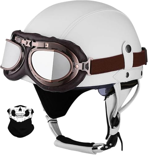 Casque de moto ouvert 3/4 en cuir PU avec lunettes de protection style rétro