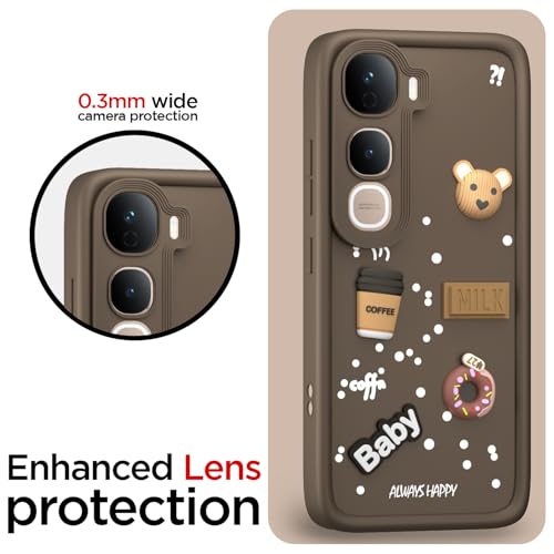 Image of Pikkme Back Cover for Vivo Y400 Pro 5G | 3D Bear Silicone Cute & Fun Coffee Cartoon | Full Body Protection Bumper Case (Brown)