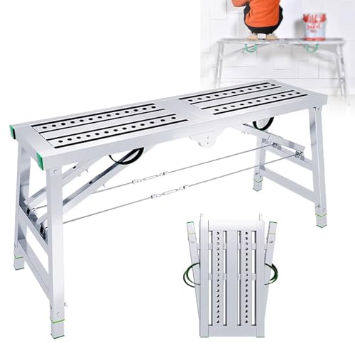 Andamio multiusos de acero galvanizado, plataforma de trabajo de altura ajustable de alta resistencia con capacidad de carga de 800 lbs, escalera de tijera para paneles de yeso, banco, taburete, anda