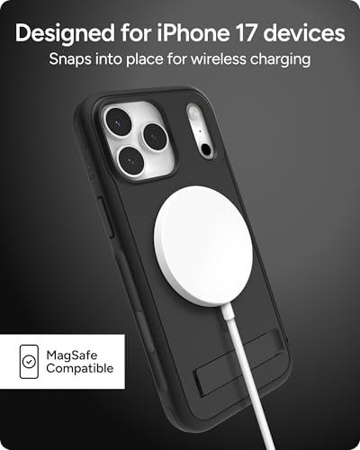 Image of ZAGG Sedona Snap Case with Kickstand for iPhone 17 Pro Max - Pitch Black, Drop Protection (13ft /4m), Multi-Layer Protection, with Camera Button, MagSafe Phone Case with Impact-Absorbing Bumpers