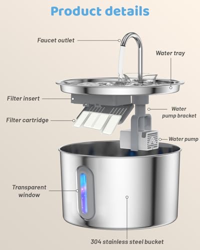 Fuente de agua para gatos acero inoxidable 2.2 L miniatura 2