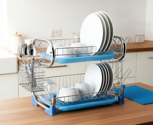 Image of AMOL Stainless Steel Kitchen Dish Rack | Rust-Resistant Utensil Stand with Glass & Spoon Holder | Wall Mountable Modular Kitchen Organizer (Made in India) (Height- 14 Inches)