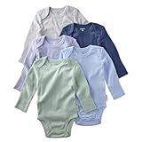 Butterblu Blake 5-Pack Long Sleeve Bodysuits​ 100% Organic Cotton Baby Boys & Girls, Frost, 0-3 Months