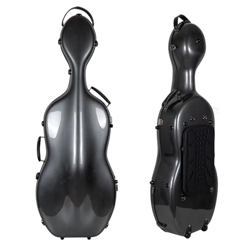 Crossrock Ultra-light Fiberglass Cello Case with Wheels-Fits 4/4 Full-size Cello- Includes Padded Music Pouch, 3 Handles, Removable Shoulder Straps, TSA Lock-Black (CRF5030CEFBK)