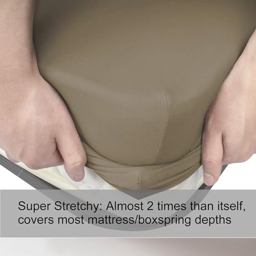 Image of Twin Size Fitted Sheet Only - 4-Way Stretch Knit, Snug Fit, Wrinkle Free & Stay in Place, No More Slipping Off for Mattress, Soft & Comfortable - Taupe, Twin