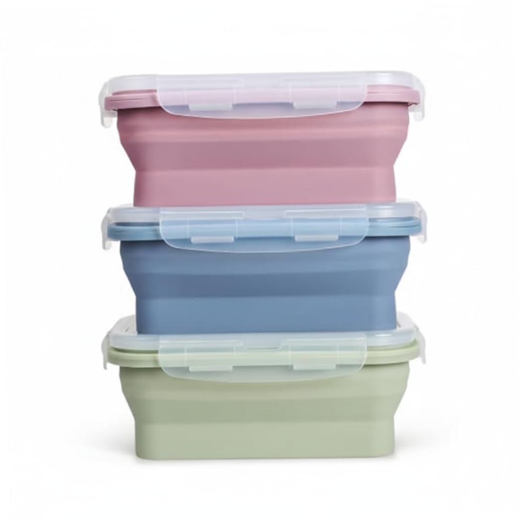 Striegro Silicone Food Containers, 3-pack 550ml Collapsible Food Storage Containers, Silicone Lunch Boxes With Lids For Office, Picnic, Microwave Safe..