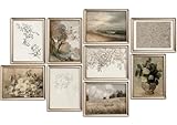 9Pcs Vintage Neutral Gallery Wall Art Set Rustic Landscape Floral Canvas Prints French Country Wall Decor Painting Farmhouse Aesthetic Pictures for Living Room Bedroom 8x10in Unframed Posters