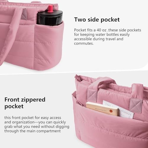Image of Puffer Tote Bag for Women Quilted Nurse Bag Lightweight Work Bag for Teacher Travel Handbag with Multiple Pockets