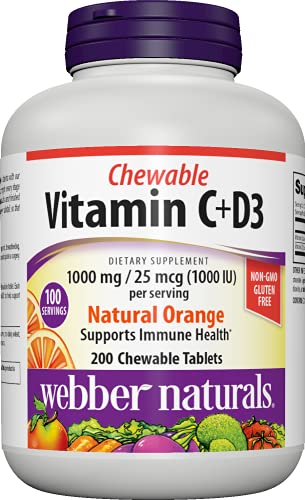 Webber Naturals Chewable Vitamin C 1000mg + D Orange Flavor 200 Tablets