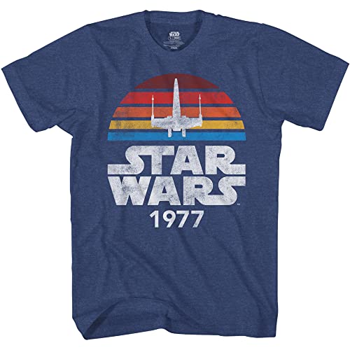 T-shirt Star Wars 1977 homme en coton noir vintage avec motif arc-en-sun x-wing retro