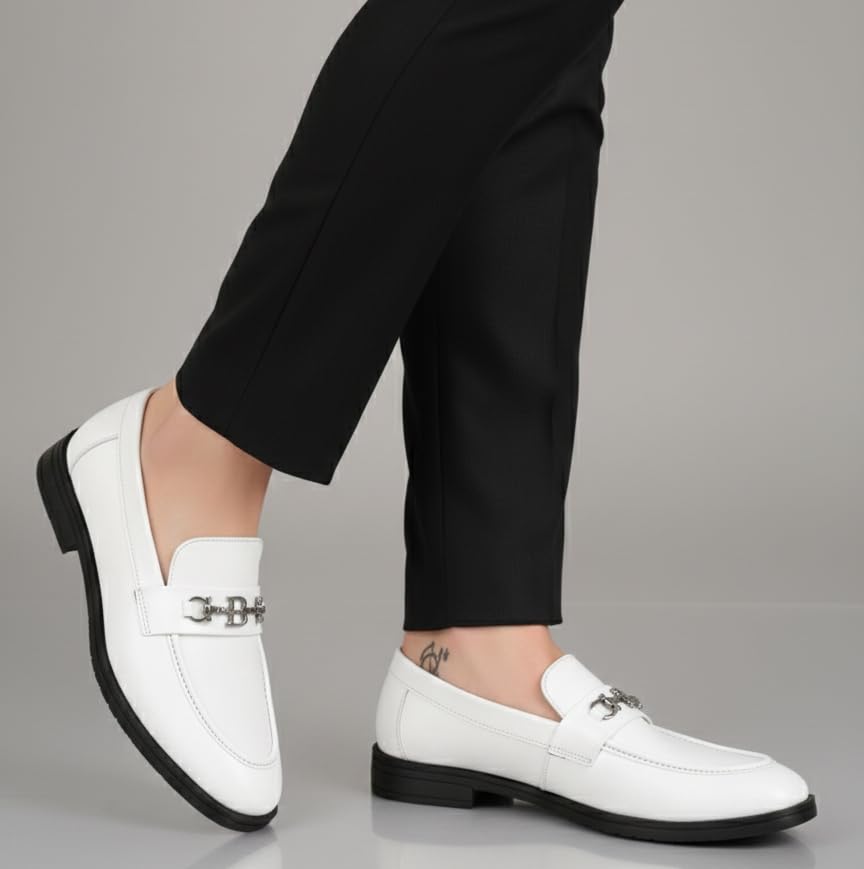 Image of Inklenzo Men's Loafer Black Faux Leather Wedding Slip-On Block Heel Fashion Casual Shoes