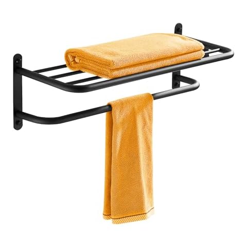 sagetta Black Towel Racks for Bathroom 24" Towel Rack Wall Mounted Bathroom Shelf with Towel Bar Stainless Steel for House Lavatory and Hotel Cover