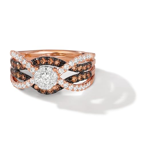 LE VIAN 3/4 Carat Vanilla and Chocolate Diamond Statement Ring for Women | 14k Two Tone Gold Round Halo Ring for Her (G-H/Brown, VS2-SI1/SI, 0.79 cttw) Anniversary Wedding Promise Band Size 73