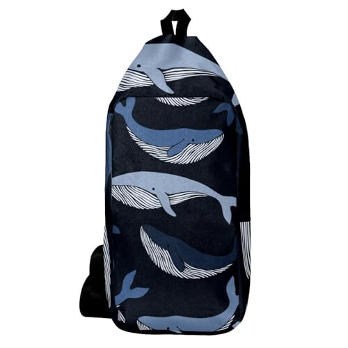 Sac à dos à bandoulière bleu foncé motif baleine marine pour randonnée 16x36cm
