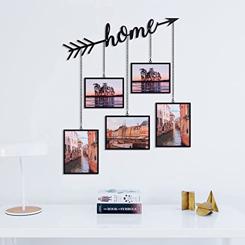 Hanging Display Frames, Metal Picture Frames Display Hanging Wall Mounted , Exhibit Picture Frame Gallery Set Adjustable Collage Display For 5 Photos, Prints, Artwork & More Vertical Wall Decor (Dark Black) #TOP4