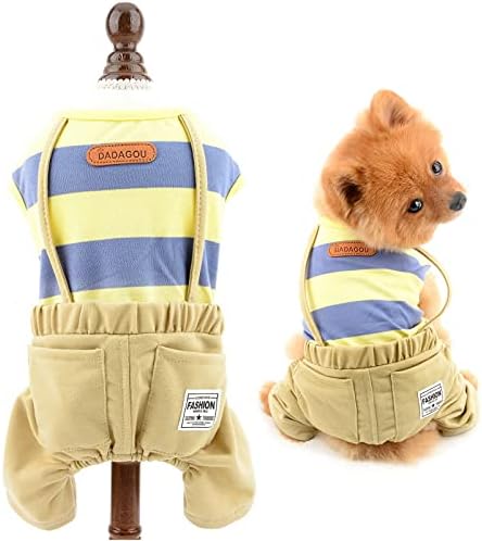 SMALLLEE_LUCKY_STORE Pet Wide Striped Shirt Overalls Outfits Jumpsuit for Small Dogs Cats Boy Girl Puppy Sweater Vest with Pants Cute Yorkie Chihuahua Clothes