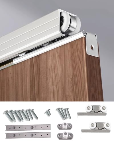 Silver Bifold Barn Door Hardware Kit, 76cm/30inch Box Rail Track Set for Sliding Single Door, Outdoor Shed Garage Door Track Hanger miniatura 1