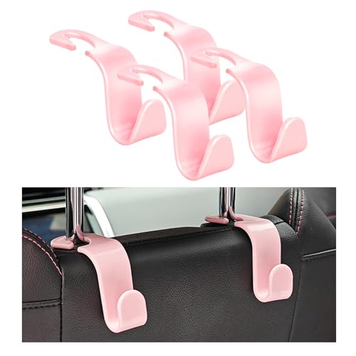 Ziciner 4 PCS Car Seat Headrest Hooks, Backseat Hangers Storage Organizer, Universal Car Accessories for Purse Grocery Bags Coats (Light Pink)