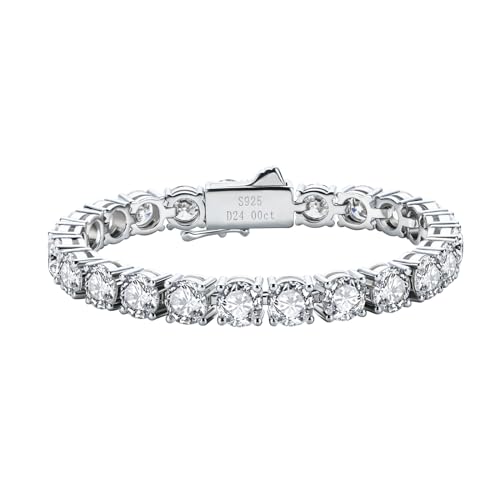 AnuClub Moissanite Tennis Bracelet 4.8-32cttw D Color VVS1 925 Sterling Silver 3/4/5/6.5MM Round Cut Moissanite Classic Bracelets for Women Men with Certificate