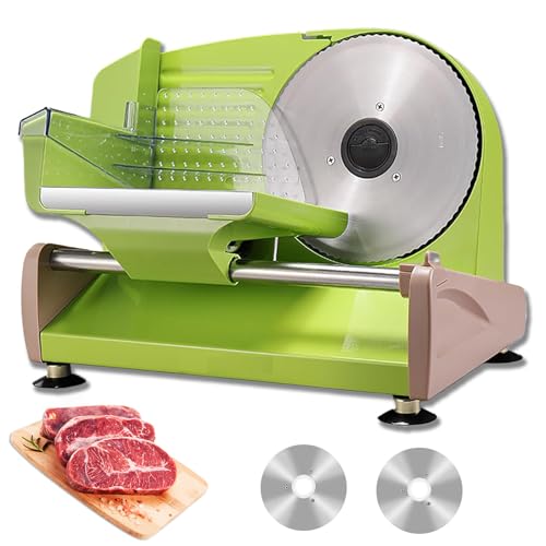 Affettatrice Elettrica, Affettatrice per Carne da 200 W per La Casa, Affettatrice per Pane A Spessore Regolabile 0-20 Mm con 2 Lame in Acciaio Inossidabile da 19 Cm, Affettatrici Elettriche Green