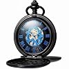 Mechanical Roman Numerals Dial Skeleton Pocket Watches with Box and Chains for Mens Women