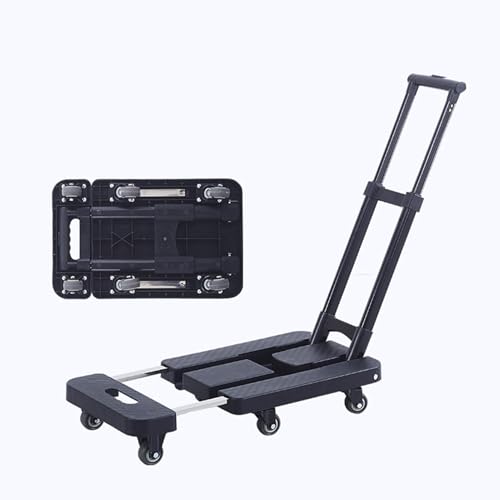 Carro de mano plegable ligero y resistente con base extendida, fácil de plegar para viajes en coche en casa y uso al aire libre, compacto y portátil (negro)