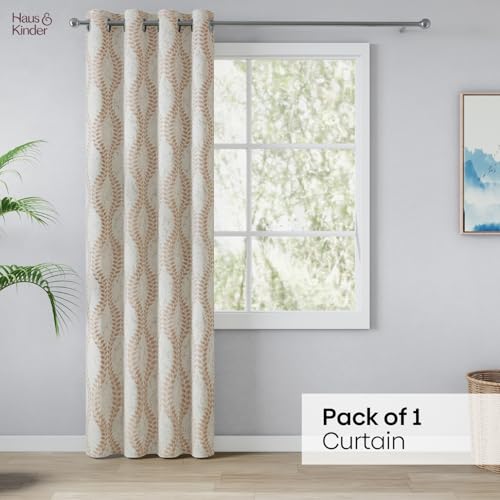Image of haus & kinder Jacquard Door Curtain 7 Feet Long Pack of 1 Door Curtain, 7 Feet Curtain for Door (Stonevine Embossed, Sand Floral Nature Design 130x213 CM)