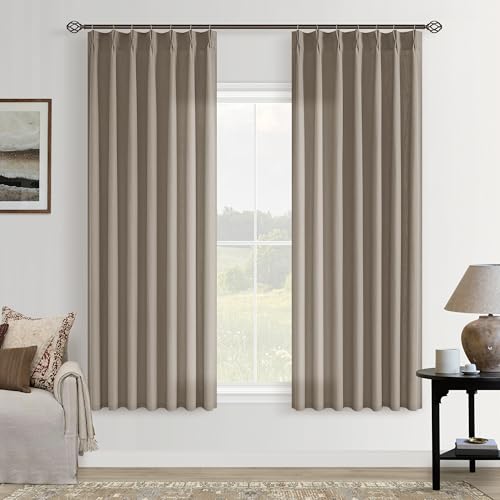 Image of Taupe Pinch Pleat Semi Sheer Linen Curtain 40x63 Inch for Bedroom