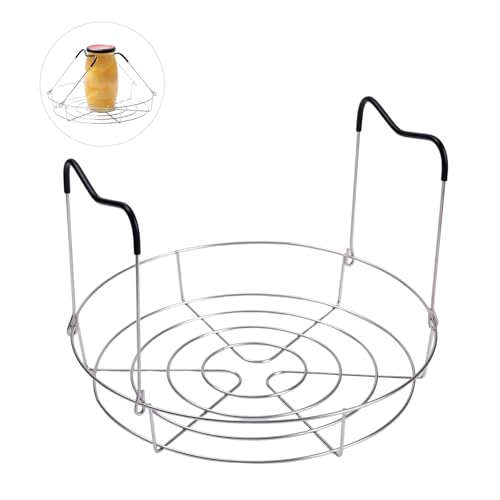 Image of 12in Stainless Steel Canning Rack, Heat Resistant Silicone Handles | Silver Stainless Steel Canning Rack for Regular Mouth and Wide Mouth jar, Holds 6 Quart or 7 Pint Jars in Pressure Canner Pot