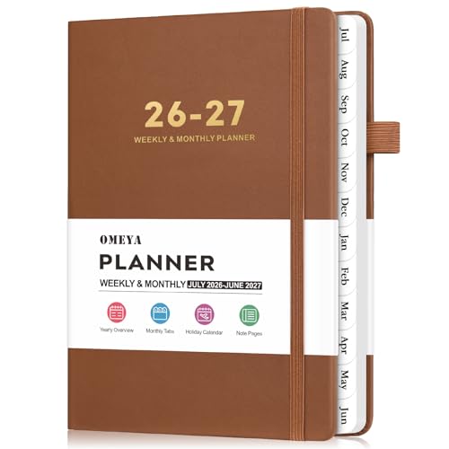 OMEYA Leather Academic Planner 2026-2027: A5 Brown Business Weekly & Monthly Planner for Work, July...