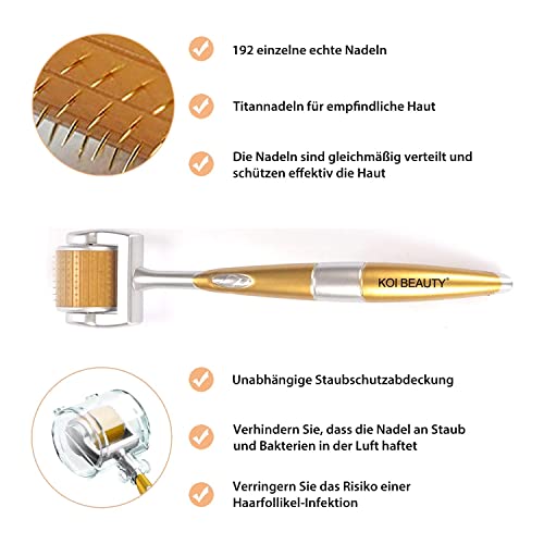 KOI BEAUTY Derma roller 1,5mm丨Bartroller, 192 Echte Nadeln, Professionell Microneedling Roller für Haarwachstum und Bartwuchs Zuhause, Nadelroller für Haare Scalp Bart Gesicht Körper