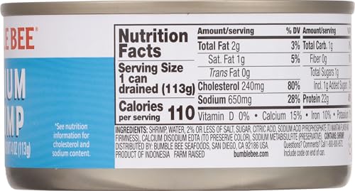 Image of Bumble Bee Medium Canned Shrimp, 6 oz Can - Shrimp in Water, Cooked, Peeled, Deveined - 22g Protein per Serving - Gluten Free