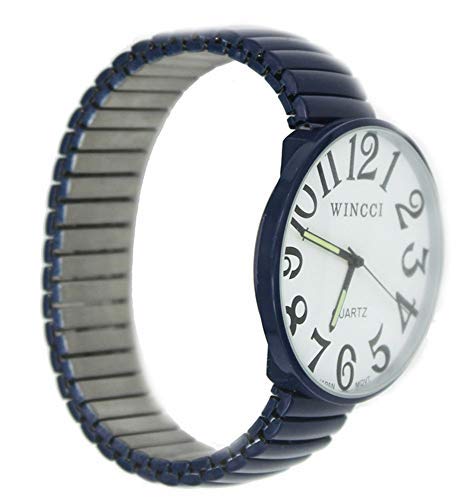 New Ladies Super Large Face Stretch Band Easy To Read Watch (Navy Blue) #TOP4