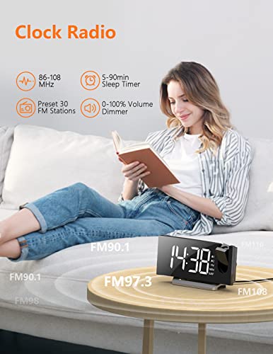 Projection Alarm Clock,Fm Clock Radio With 0-100% Dimmer,Digital Clock Radio For Bedroom With 180° Projector On Ceiling,Usb Charger, 5 Alarm Tones,Dual Alarm Clock For Heavy Sleeper Kids Elderly #TOP3