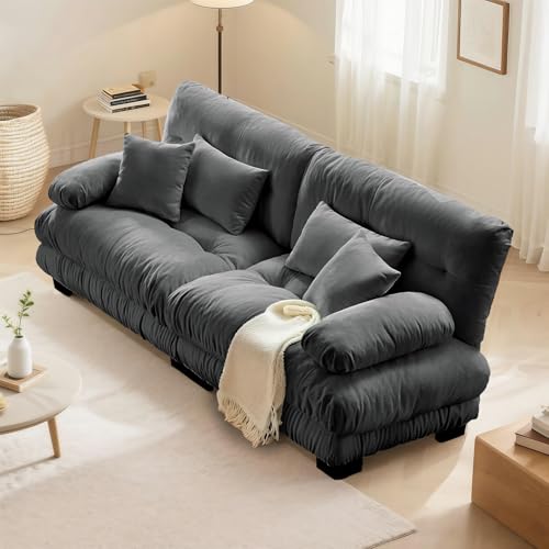 Image of SoarFlash Modern Living Room Velvet Recliner Sofa, Loveseat Sofa for Apartment, Solid Wood Frame, Easy to Install (94.4 inch,Grey)