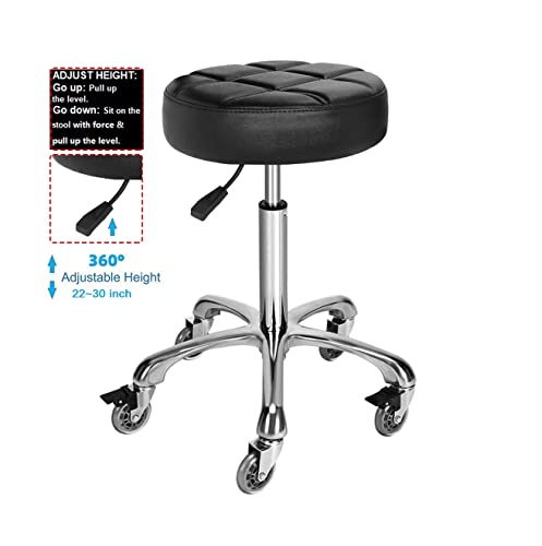 Image of Adjustable Heavy Duty Stool - Rolling Stools with Locking Caster Wheels - Swivel Stools Backless Chair for Home Kitchen Office Shop Tattoo Lash Tech Pedicure(Black, Height 22 to 30 in)