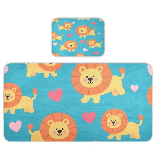 Bolaz Summer Sleeping Bed Pad, Lion Heart Pattern Cooling Mattress Set Breathable Bed Mat Ice Silk Mat + Pillow Cover for Toddler Boys Girls