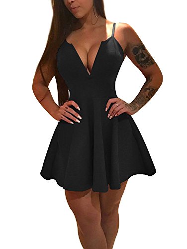 TOB Women's Sexy Pleated Sleeveless Spaghetti Strap Mini Club Dress Black1