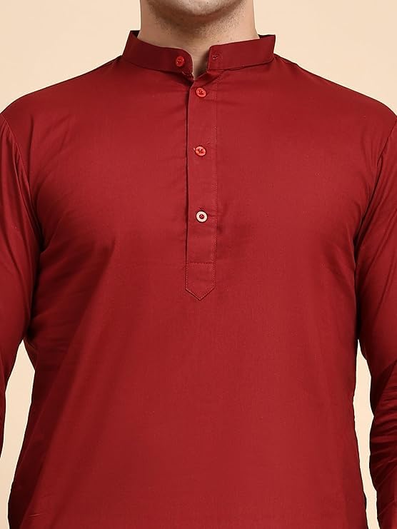 Imago Men's Pure Cotton Solid Kurta Pajama Set Mandarin Collar Daily Wear Casual Yoga Dress3