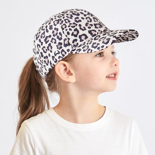 ZXTGBQ Cap Kinder Mädchen 3-8 Jahre, Baseballkappe Leopard, Kinder Pferdeschwanz Baseballkappe, UV-Schutz Schirmmütze Sommermütze Junior Sommerhut Tennis Kappe Sonnenhut Visier UPF 50+